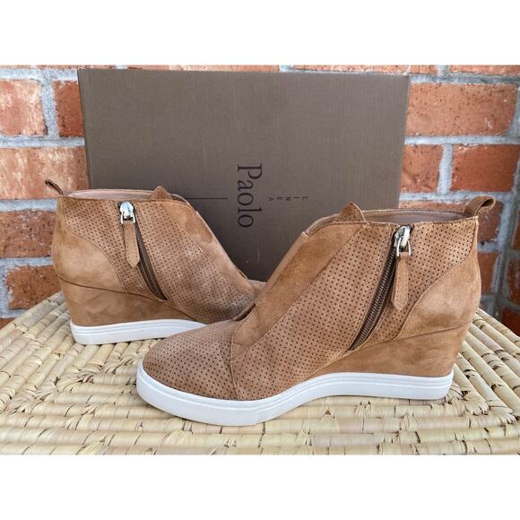 Linea Paolo Felicia Tan Suede Wedge Sneaker Boots Elastic Zipper Womens 7.5 M - Picture 7 of 9